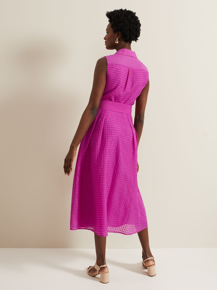 وردي - Phase Eight Pink Carey Sleeveless Check Midi Dress - صورة 2 من 6