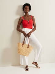Phase Eight Red Textured Plain Ring Detail Swimsuit - Image 3 of 6