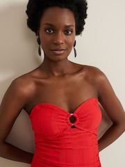 Phase Eight Red Textured Plain Ring Detail Swimsuit - Image 5 of 6