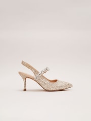 Phase Eight Metallic Glitter Embellished Pointed Slingback Shoes - Image 1 of 7