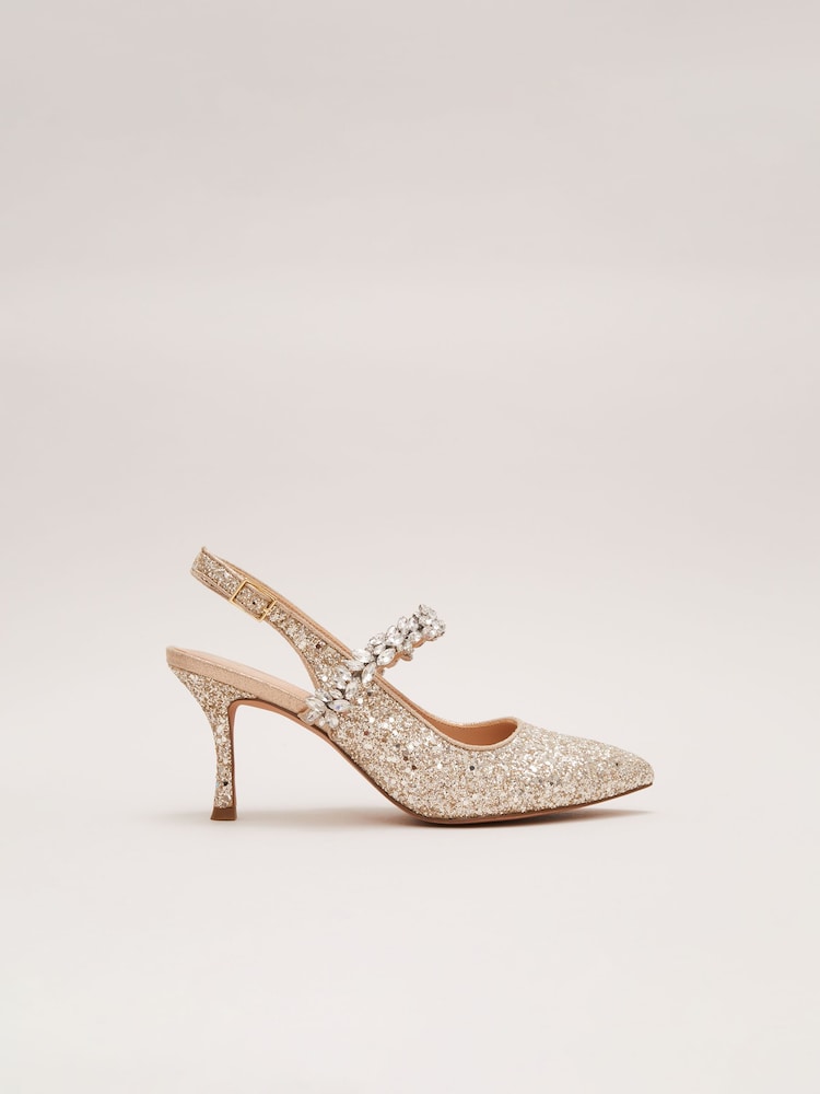 Phase Eight Metallic Glitter Embellished Pointed Slingback Shoes - Image 1 of 7