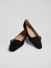 LK Bennett Black Amore Heart Square Toe Flats - Image 2 of 4