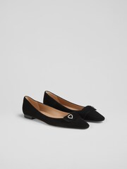 LK Bennett Black Amore Heart Square Toe Flats - Image 3 of 4