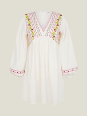 Accessorize Natural Floral Embroidered Mini 100% Cotton Dress - Image 2 of 2