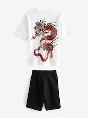 White/Black Dragon Relaxed Fit Graphic Short Sleeve 100% Cotton T-Shirt And Shorts Set (3-16yrs) - Image 2 of 4