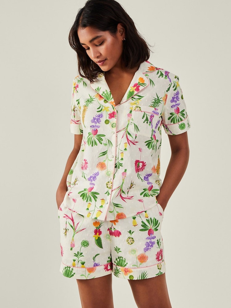 Accessorize Natural Dobby Floral 100% Cotton Pyjama Set - Image 4 of 4