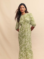 Nobody's Child Green Print Lavender Rachel Midi Dress - Image 1 of 5