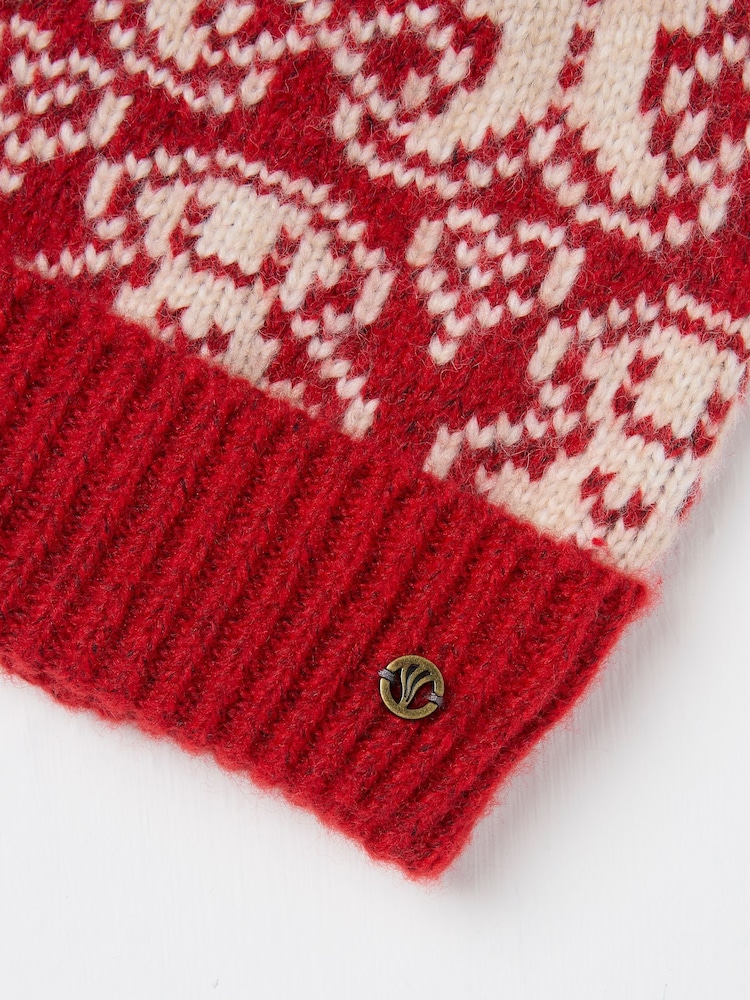 FatFace Red Ginger Bread Beanie Hat - Image 4 of 4