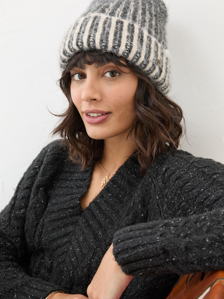 FatFace Grey Plaited Rib Beanie - Image 1 of 4