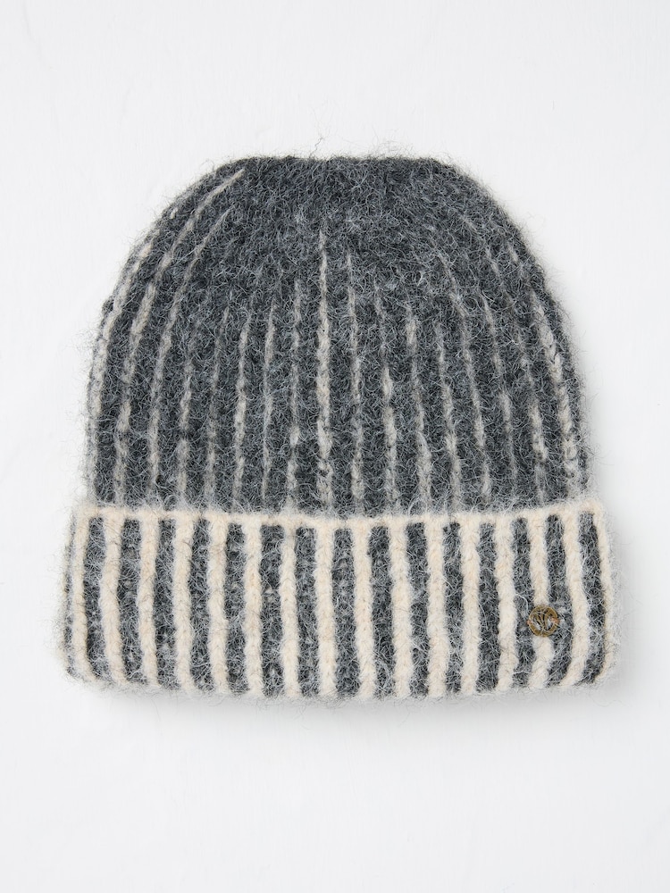 FatFace Grey Plaited Rib Beanie - Image 2 of 4