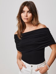 Mint Velvet Black Ruched Bardot Top - Image 2 of 4