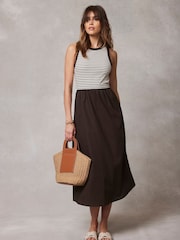 Mint Velvet Brown Stripe Jersey Midi Dress - Image 1 of 4