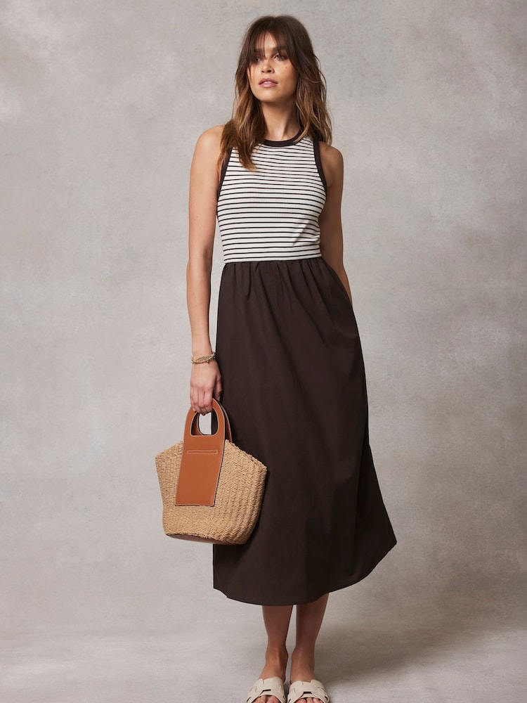 Mint Velvet Brown Stripe Jersey Midi Dress - Image 1 of 4