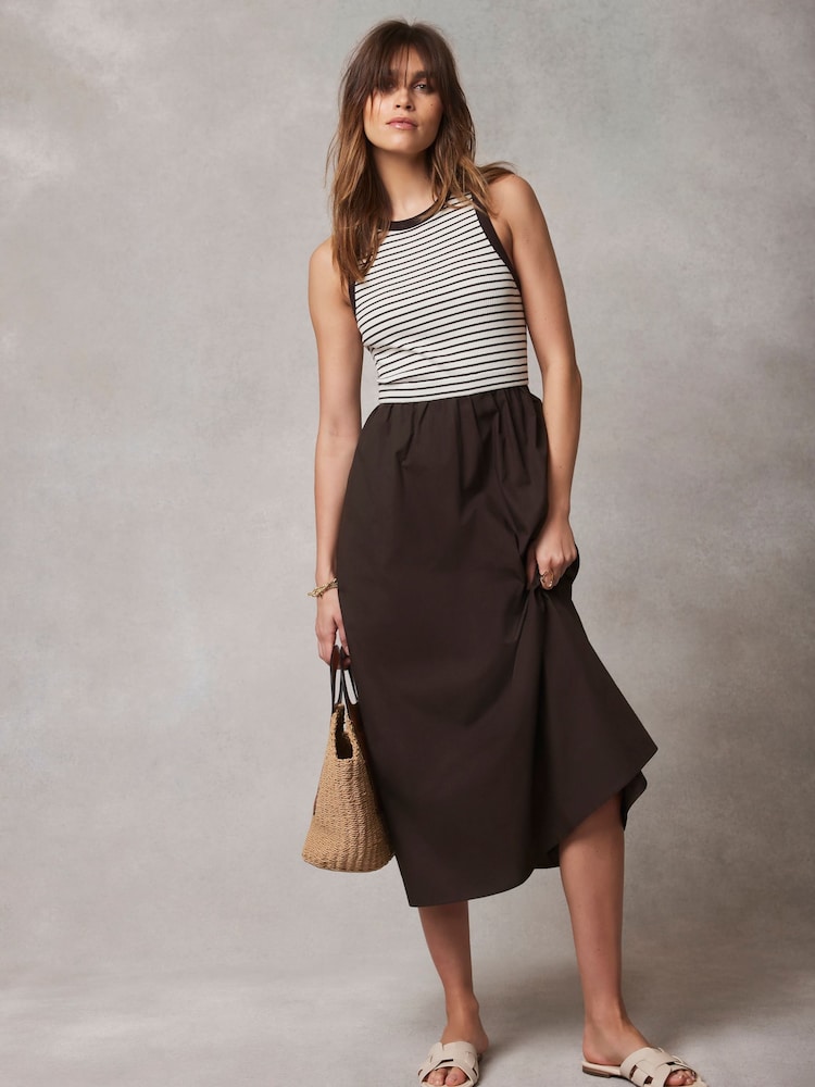 Mint Velvet Brown Stripe Jersey Midi Dress - Image 2 of 4