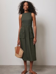 Mint Velvet Natural Jersey Cargo Midi Dress - Image 1 of 4