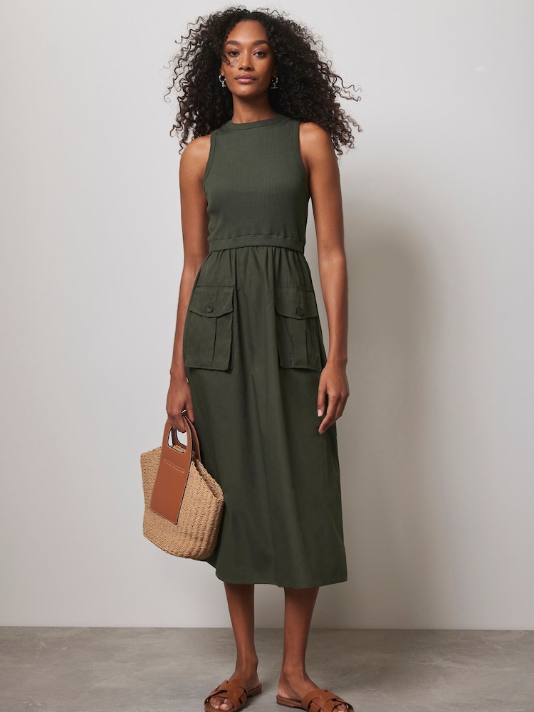 Mint Velvet Natural Jersey Cargo Midi Dress - Image 1 of 4 Mint Velvet Natural Jersey Cargo Midi Dress - Image 1 of 4