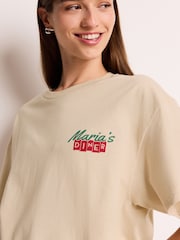 Neutral American Diner Print Slogan Back 100% Cotton Graphic T-Shirt - Image 3 of 6