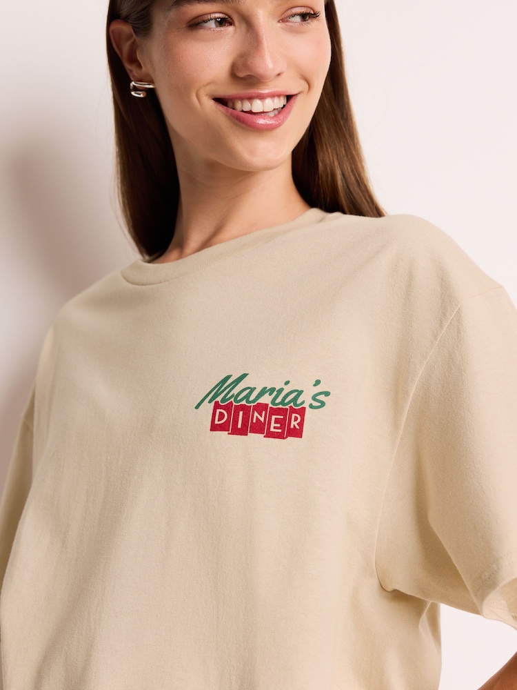 Neutral American Diner Print Slogan Back 100% Cotton Graphic T-Shirt - Image 3 of 6