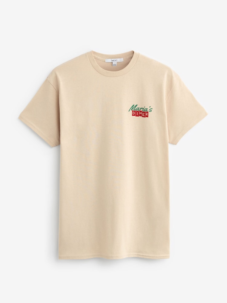 Neutral American Diner Print Slogan Back 100% Cotton Graphic T-Shirt - Image 4 of 6