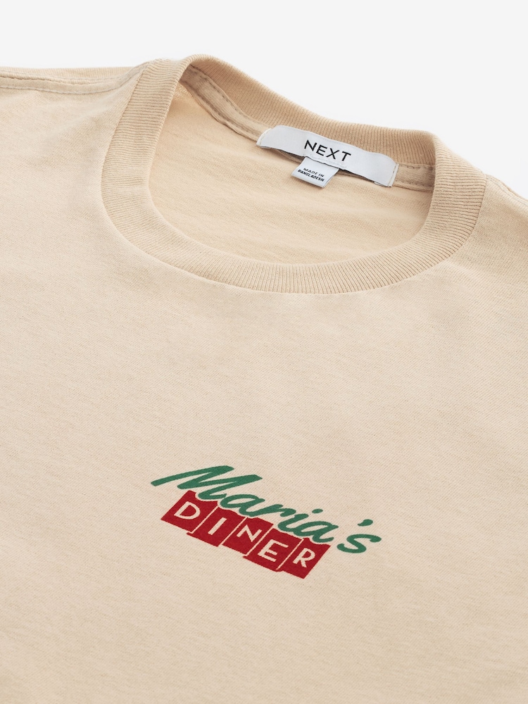 Neutral American Diner Print Slogan Back 100% Cotton Graphic T-Shirt - Image 5 of 6