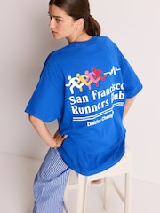 Blau/Kobalt - Relaxed Fit Slogan 100% Cotton Graphic San Francisco Runners Club T-Shirt - Bild 1 von 6