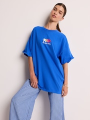 Blau/Kobalt - Relaxed Fit Slogan 100% Cotton Graphic San Francisco Runners Club T-Shirt - Bild 2 von 6
