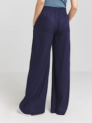 Simply Be Navy Blue Tie Waist Linen Wide Leg Trousers - Image 2 of 4