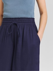 Simply Be Navy Blue Tie Waist Linen Wide Leg Trousers - Image 4 of 4