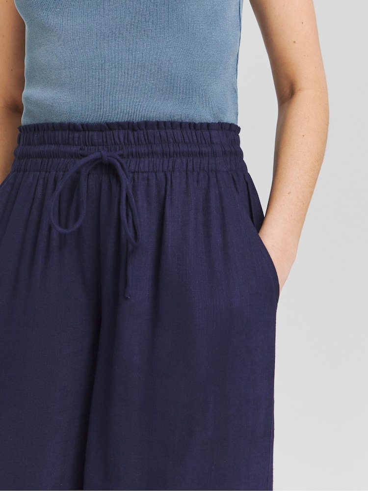 Simply Be Navy Blue Tie Waist Linen Wide Leg Trousers - Image 4 of 4