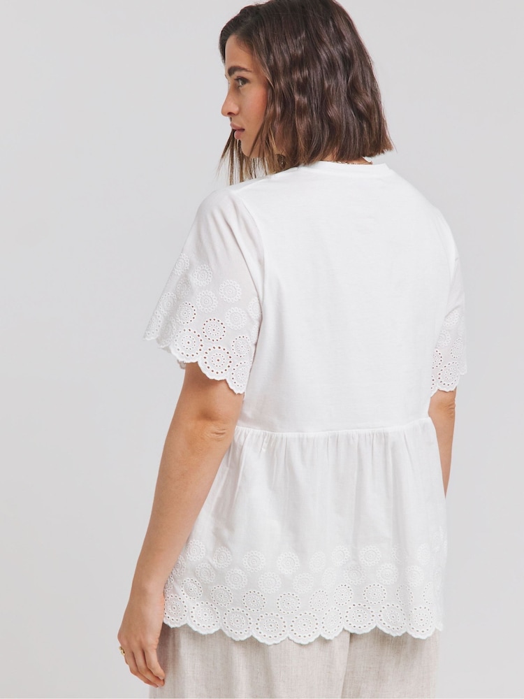 Simply Be White Broderie Smock Blouse - Image 1 of 2
