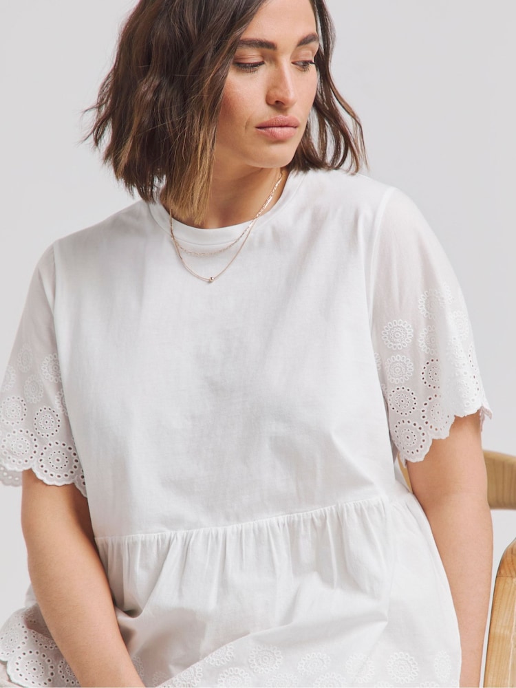 Simply Be White Broderie Smock Blouse - Image 2 of 2 Simply Be White Broderie Smock Blouse - Image 2 of 2