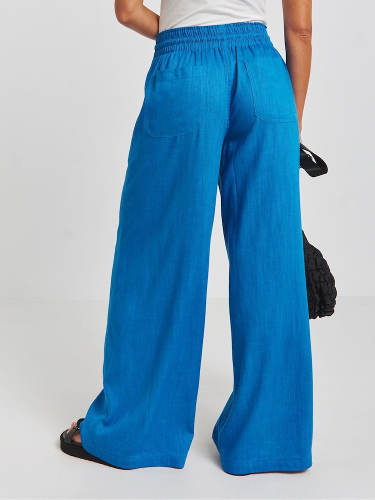 Simply Be Blue Tie Waist Linen Wide Leg Trousers - Image 2 of 4