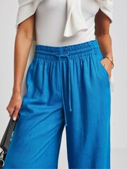 Simply Be Blue Tie Waist Linen Wide Leg Trousers - Image 4 of 4