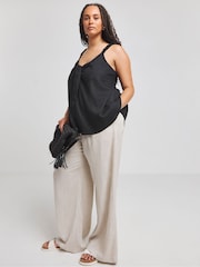 Simply Be Knot Front Linen Black Cami - Image 1 of 4