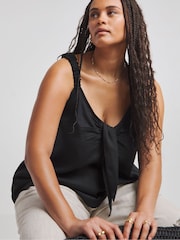 Simply Be Knot Front Linen Black Cami - Image 2 of 4