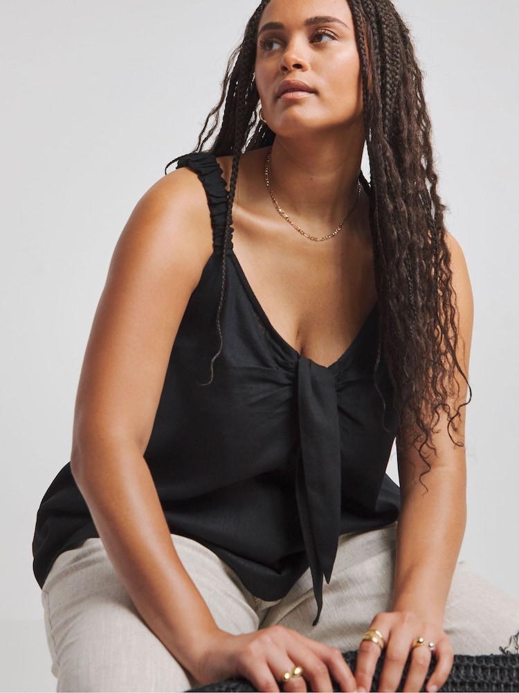 Simply Be Knot Front Linen Black Cami - Image 2 of 4