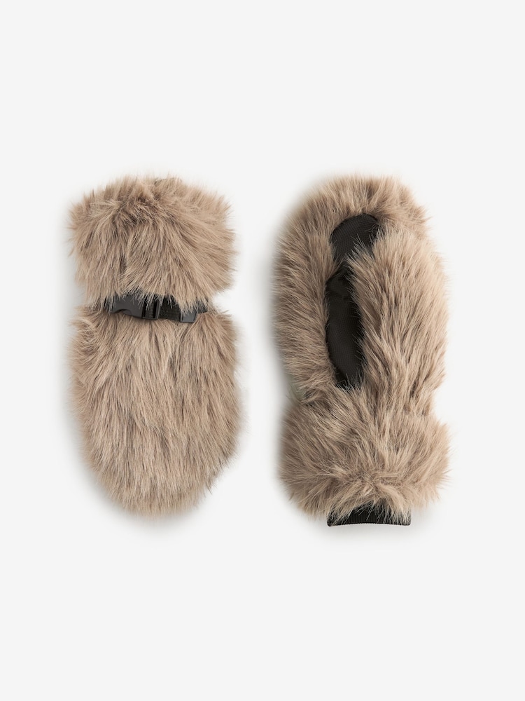 Natural Faux Fur Mittens - Image 1 of 6