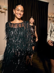 Black Sequin Tassel Long Sleeve Maxi Dress - Image 3 of 11