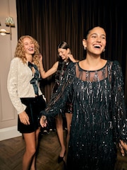 Black Sequin Tassel Long Sleeve Maxi Dress - Image 4 of 11