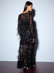 Black Sequin Tassel Long Sleeve Maxi Dress - Image 7 of 11