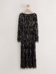Black Sequin Tassel Long Sleeve Maxi Dress - Image 9 of 11