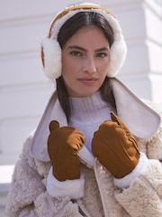 Tan Brown Leather Suede Mittens - Image 3 of 7