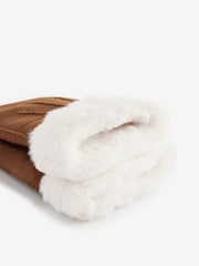 Tan Brown Leather Suede Mittens - Image 6 of 7