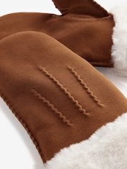 Tan Brown Leather Suede Mittens - Image 7 of 7