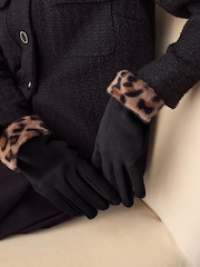 Leopard Animal Faux Fur Cuff Gloves - Image 1 of 4