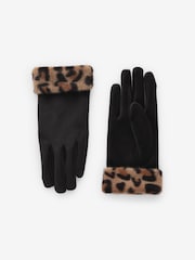 Leopard Animal Faux Fur Cuff Gloves - Image 2 of 4