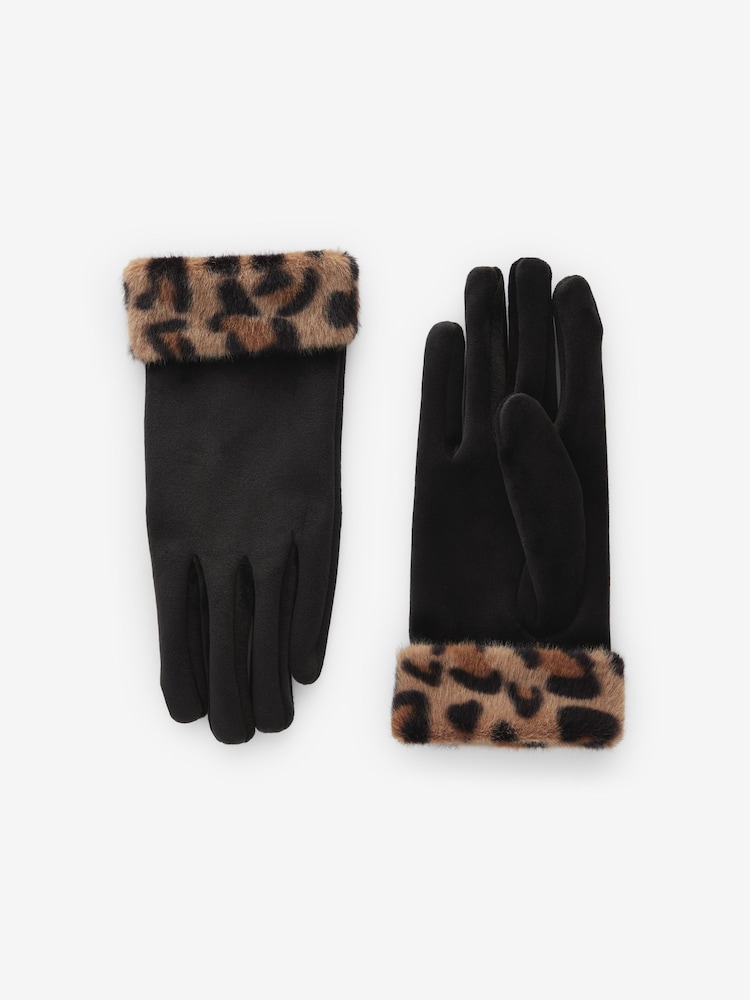 Leopard Animal Faux Fur Cuff Gloves - Image 2 of 4