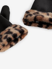 Leopard Animal Faux Fur Cuff Gloves - Image 3 of 4