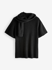 Black Poncho Jumper With Attached Scarf - Image 1 of 8