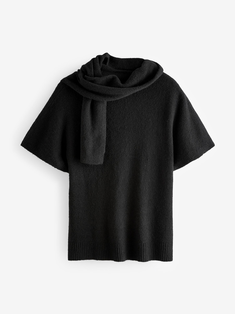 Black Poncho Jumper With Attached Scarf - Image 1 of 8